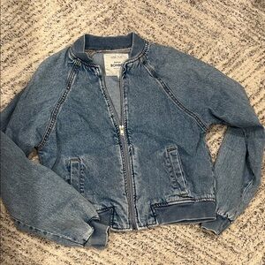 NWOT Ultra Flirt Blue Denim Zip Up Bomber Jacket